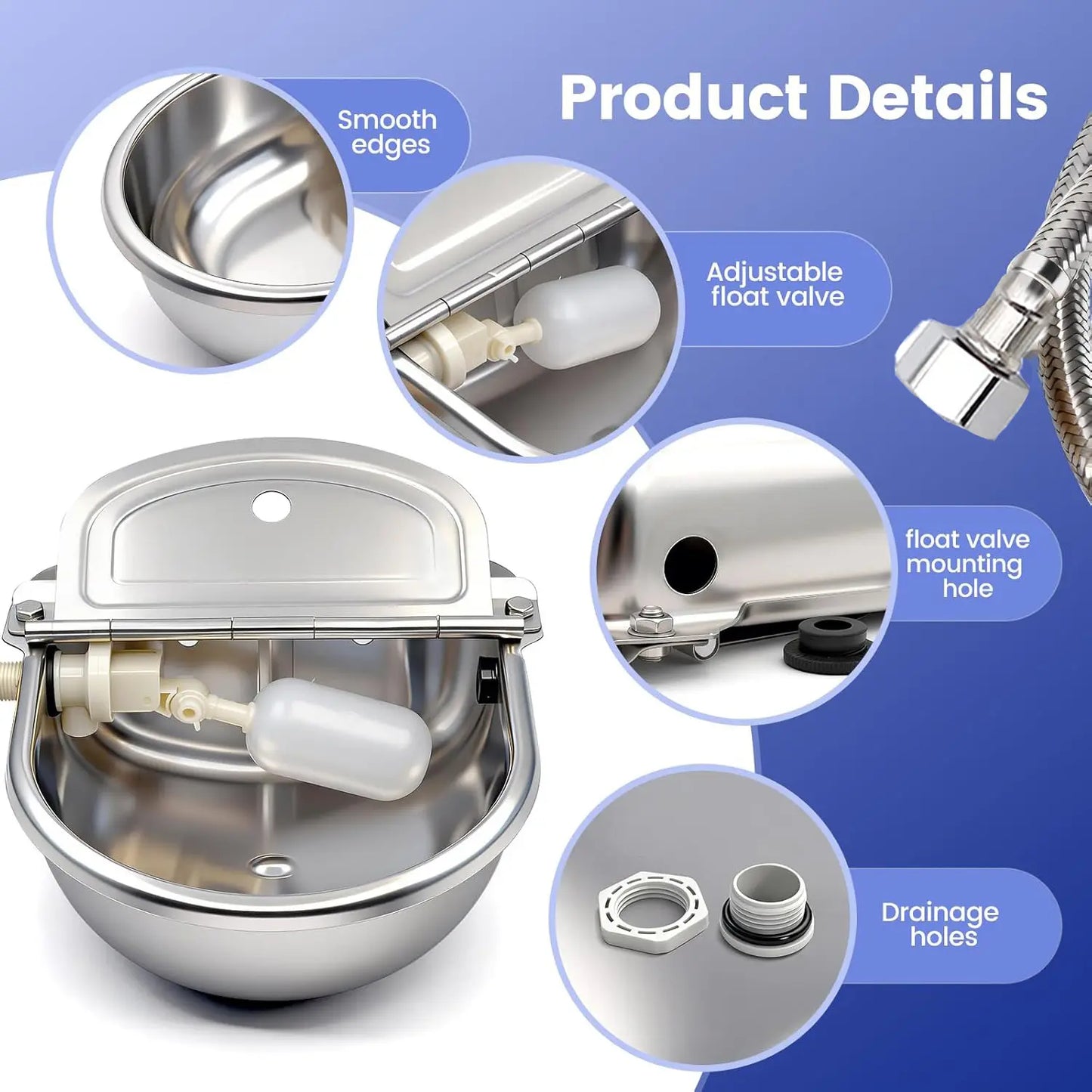 Never Refill Again! Stainless Steel Automatic Dog Waterer Float Valve Bowl - No-Spill Self Filling Large Pet Water Fountain for outside Dogs & Livestock