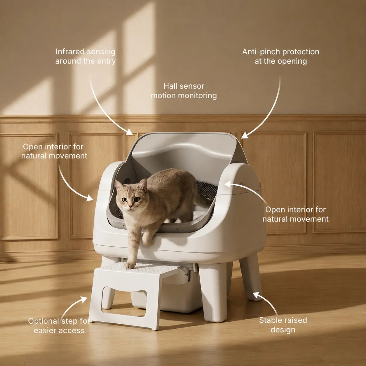 Petpivot Autoscooper 12 Lite Open-Top Automatic Self-Cleaning Cat Litter Box, Easy-Entry Front Step, Triple Safety Protection, No App Required