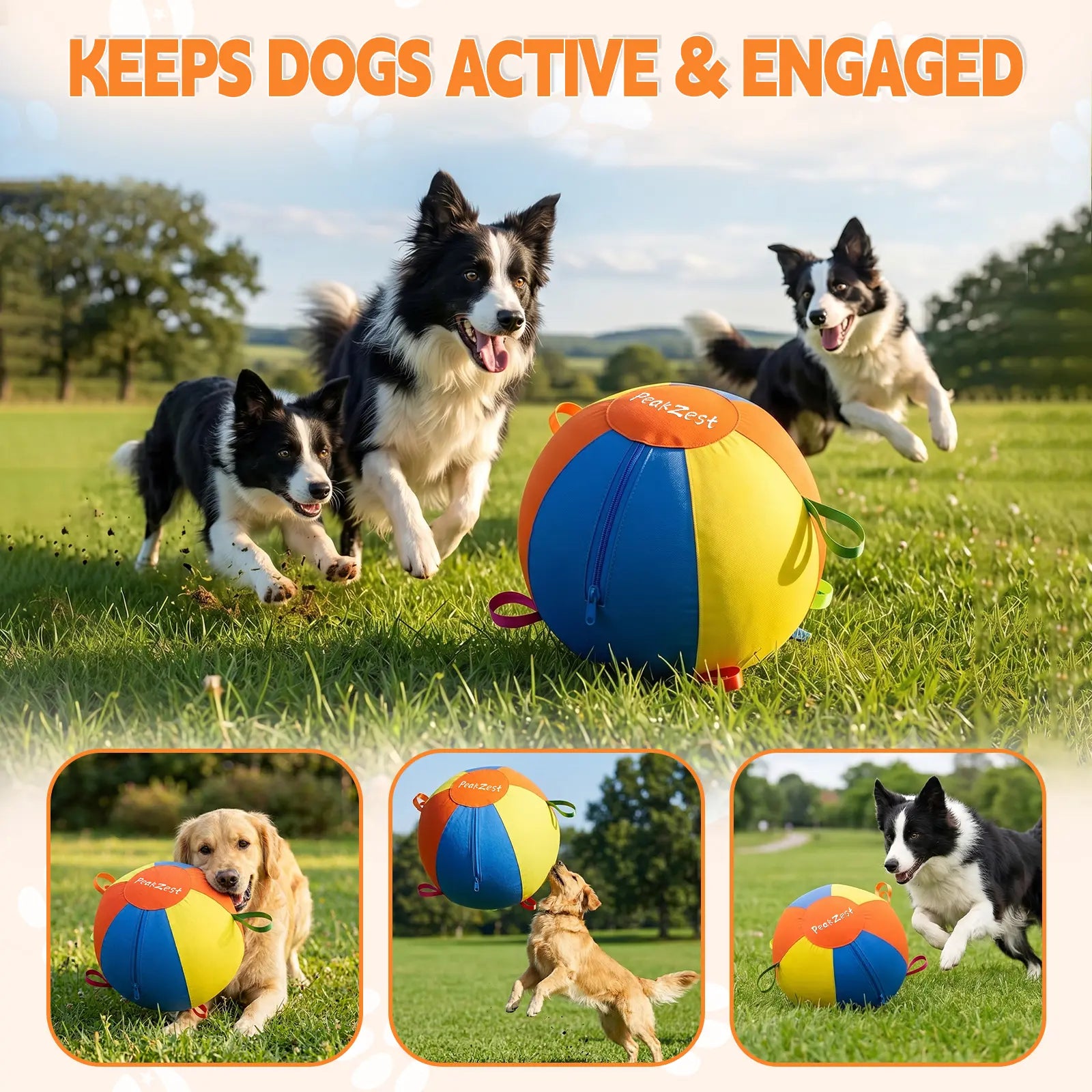 Interactive Herding Ball for Dogs, Bite Resistant Inflatable Dog Ball Set with Cover and Pump, Outdoor Exercise Toy Gift