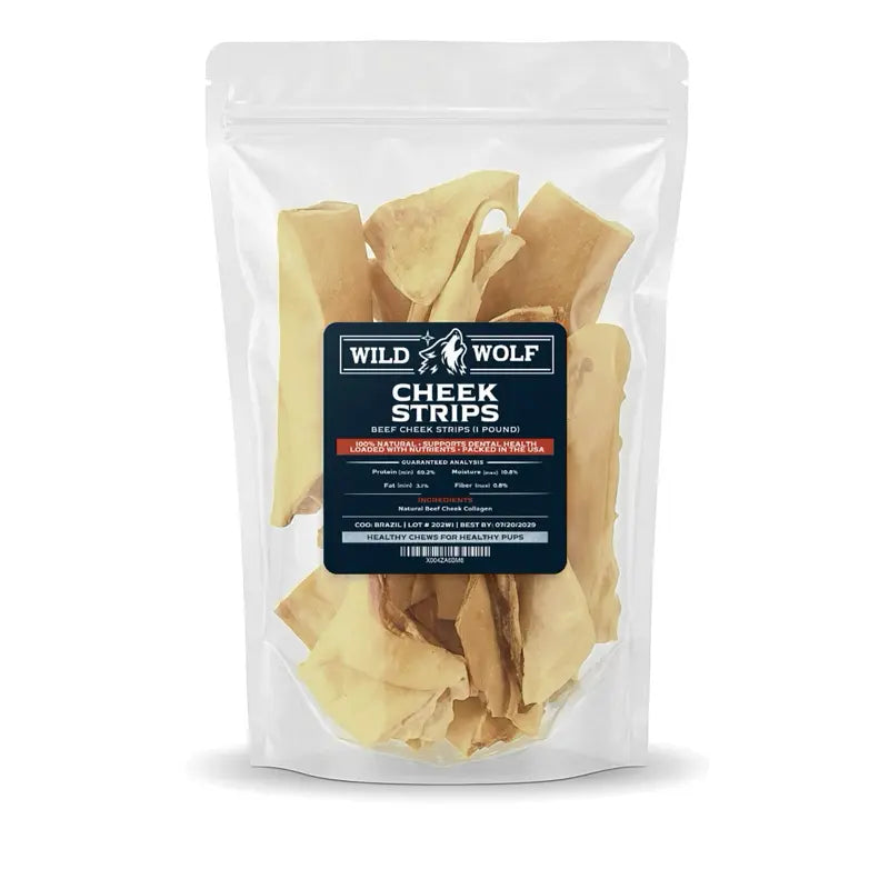 Beef Cheek Strip Dog Treats (1 LB. Bag) 100% Natural Free-Range, Grass-Fed Beef - Single-Ingredient Dog Chews