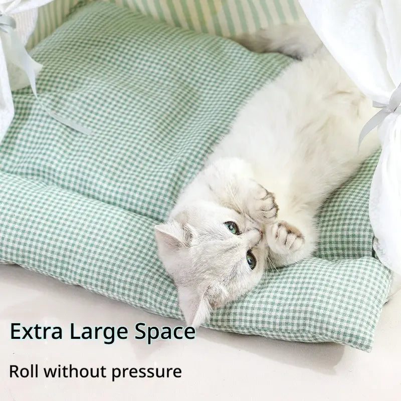 Cozy Cat Tent Bed for Small Medium Cats Dogs Washable Semi Enclosed Pet House Cute Plush Cave for Summer Fall Winter Spring