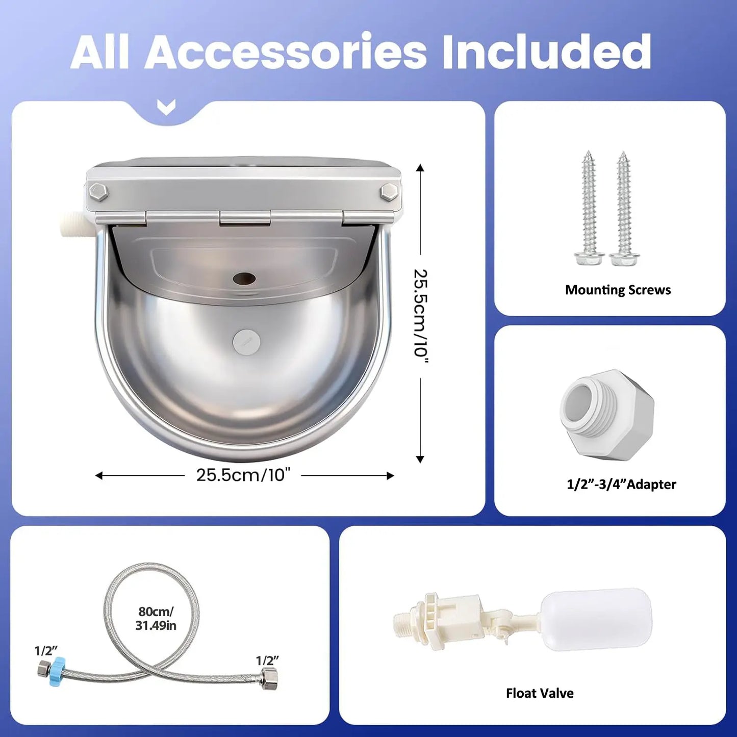 Never Refill Again! Stainless Steel Automatic Dog Waterer Float Valve Bowl - No-Spill Self Filling Large Pet Water Fountain for outside Dogs & Livestock