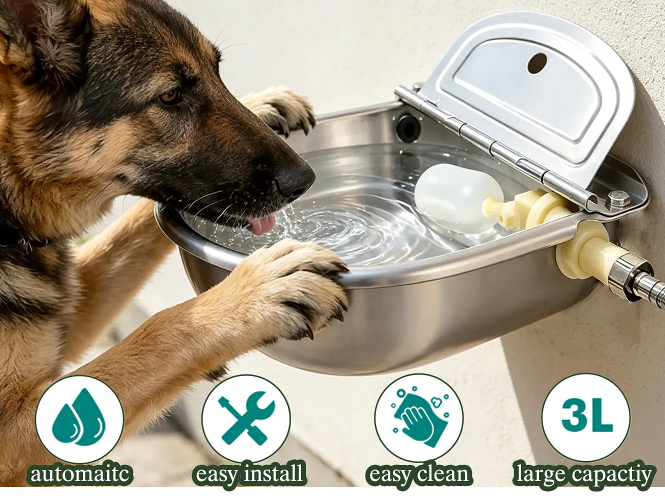 Never Refill Again! Stainless Steel Automatic Dog Waterer Float Valve Bowl - No-Spill Self Filling Large Pet Water Fountain for outside Dogs & Livestock