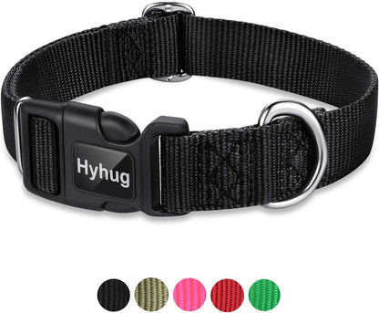 Black Dog Collar for Medium Dogs, Quick-Release Buckle, Adjustable | Sturdy Nylon, Adjustable Neck Fit. Great for Daily Walks, Park Play & Outdoor Hikes. Durable for Medium Breeds