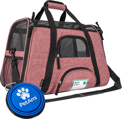 Airline Approved Pet Carrier Cat Small Dogs, Small Heather White Red | Soft Sided TSA Travel Bag, Sherpa Bed, Breathable Mesh Ventilation, Collapsible Bowl, Fits under Seat, up to 18 Lbs